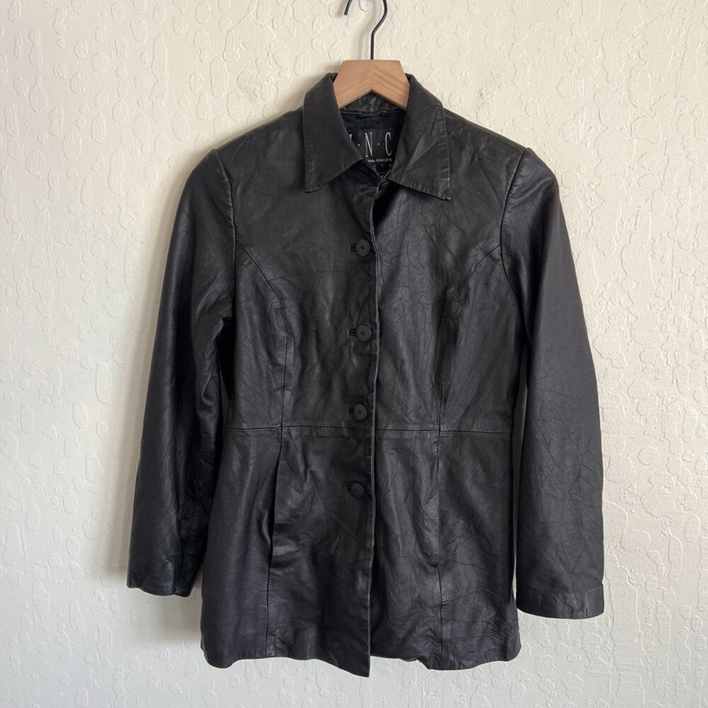 Vintage INC Genuine Leather Button Front Collared Jacket XS Petite 90s Grunge